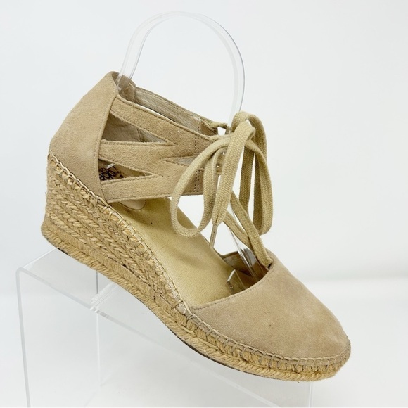 Abeo BIO System Dee Tan Beige Suede Lace Up Espadrille Wedges Size 8 Neutral - Picture 1 of 13